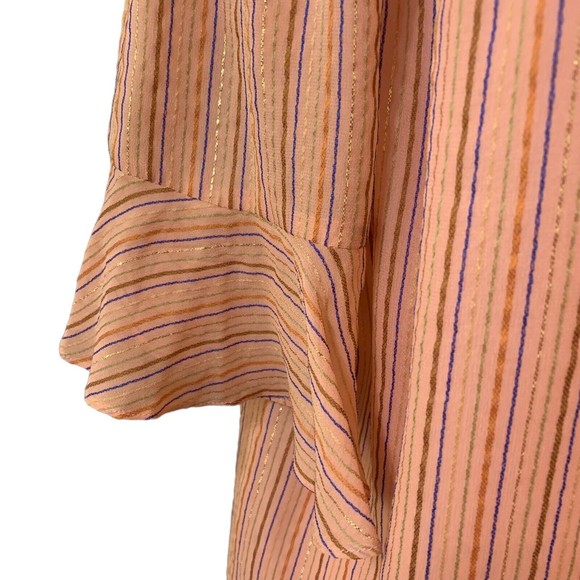 Rebecca Taylor XL Blouse Margarita Pink Metallic Stripe Lurex Silk Lined Top - Picture 4 of 10